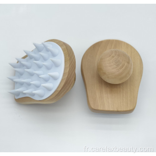 Brosse de shampooing à poignée en bois brosse à cheveux en silicone doux